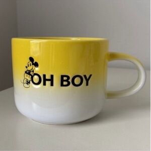 Mickey Mouse 'Oh Boy' DISNEY Coffee Mug Yellow White Large Heavyweight new